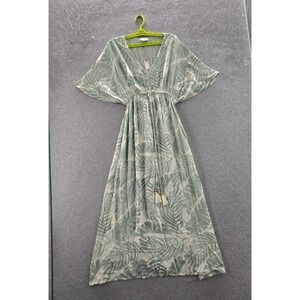 World Market Women Dress S Green Floral Kaftan Relaxed Cottagecore Maxi NWT